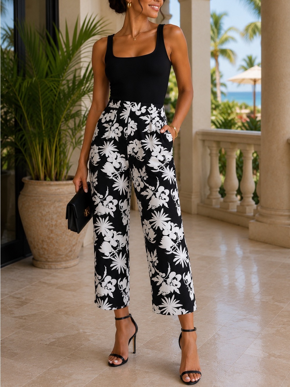 Cato Floral Wide Leg Pants Cropped Women’s 18/20W Resortwear